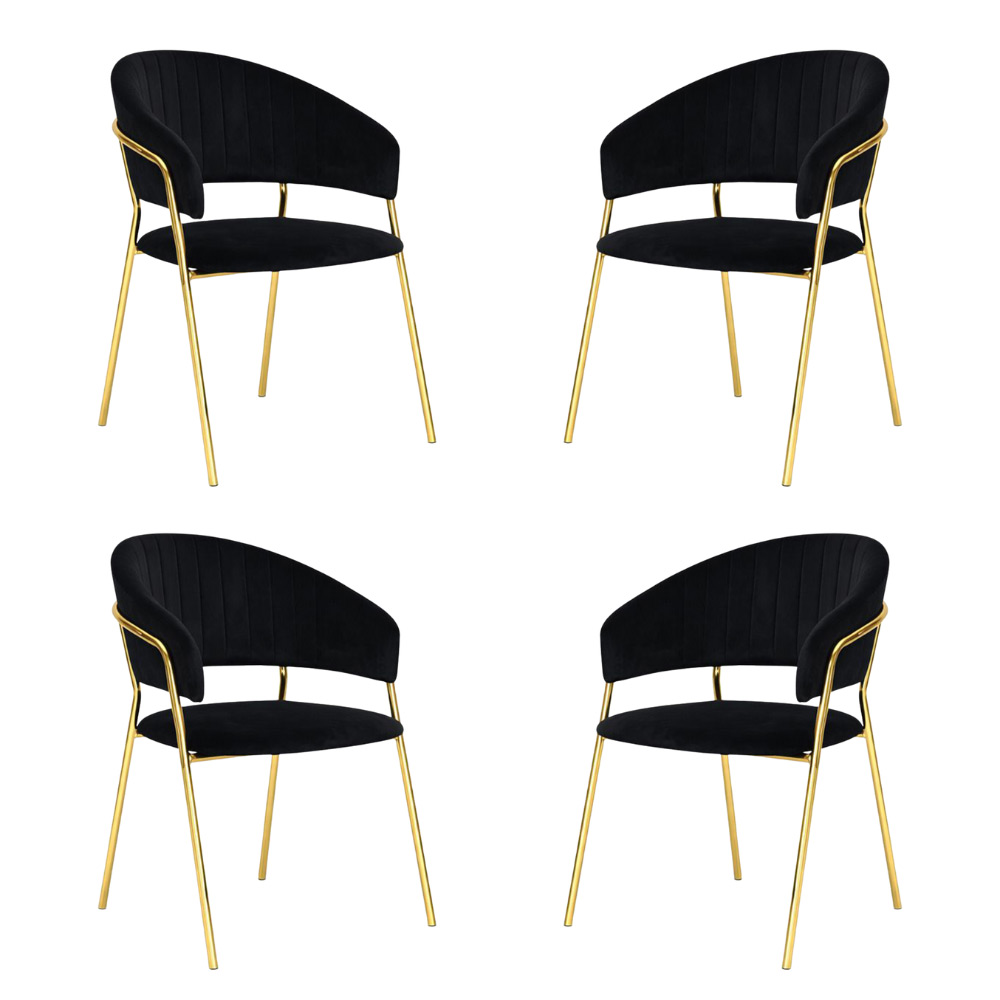 Sedie da sala da pranzo set da 4 aurelia con schienale in velluto nero.